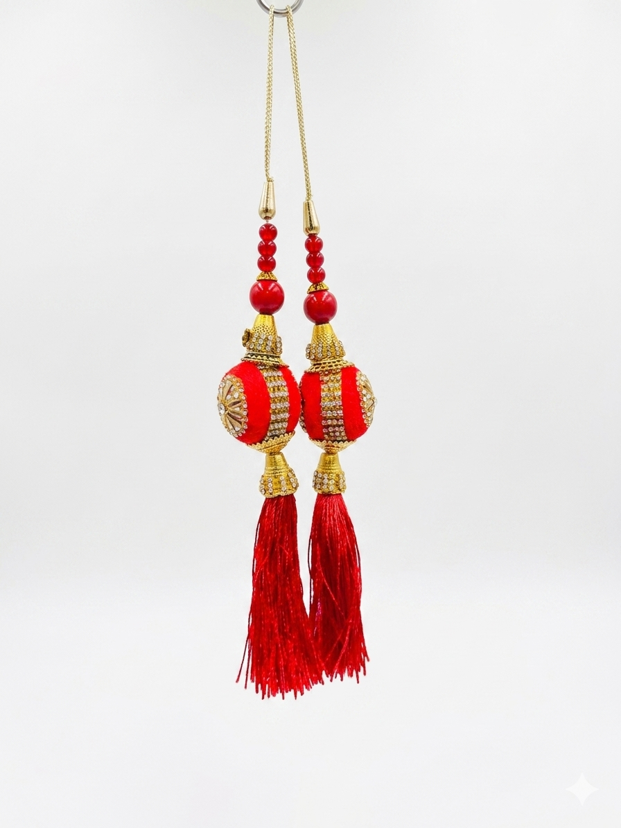 Adikala Craft Store Ethnic Nalki Cone Latkan Tassel Pack of 2 for Saree Pallu, Blouse, Suits, Dupatta, Lehenga Decor ( RED LATKAN )