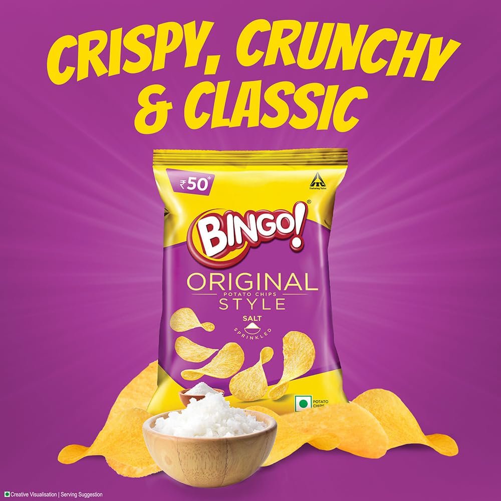 Bingo Original Style Salt Sprinkled - Flat Cut Salted Potato Chips Pack For Snacks - 85/90 Grams(weight may vary)