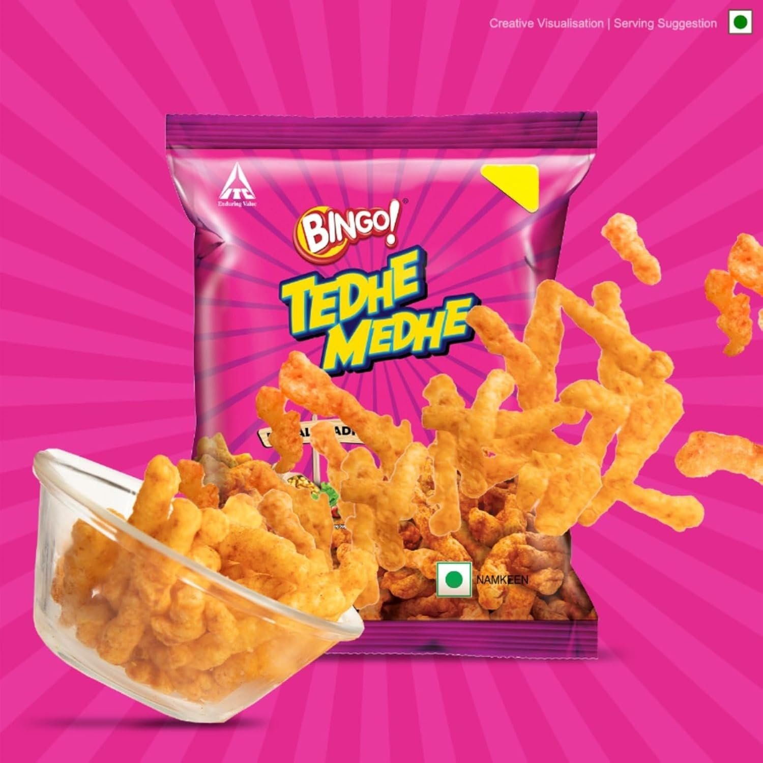 ITC Bingo! Tedhe Medhe Masala Tadka - Sticks with Indian Masala Flavour - 80g/75g(Weight May Vary)